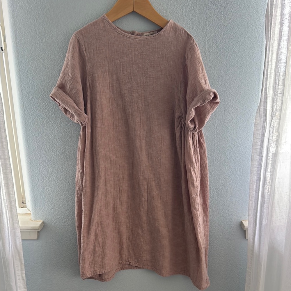 Casual Pink Linen Dress Mabo 100% Cotton
